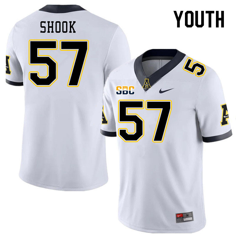 Youth #57 Austin Shook Appalachian State Mountaineers College Football Jerseys Stitched Sale-White